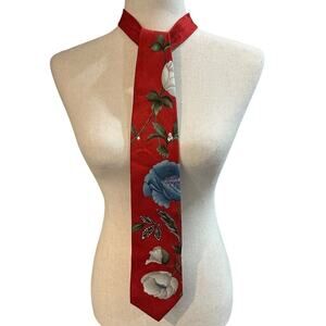 Leonard Paris Vintage Men's Floral Silk Tie Red Designer Floral Classic 56”x3.5”